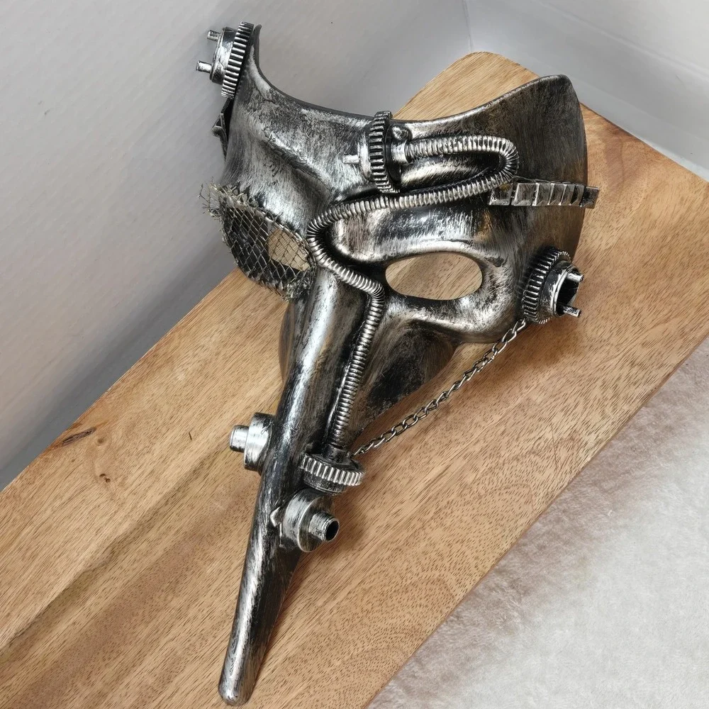 Steampunk Plague Doctor Mask‎ Silver Industrial Gothic Cosplay Long Beak 11